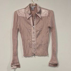 Y2K CAbi ribbed + Silk Zip Up Long Sleeve